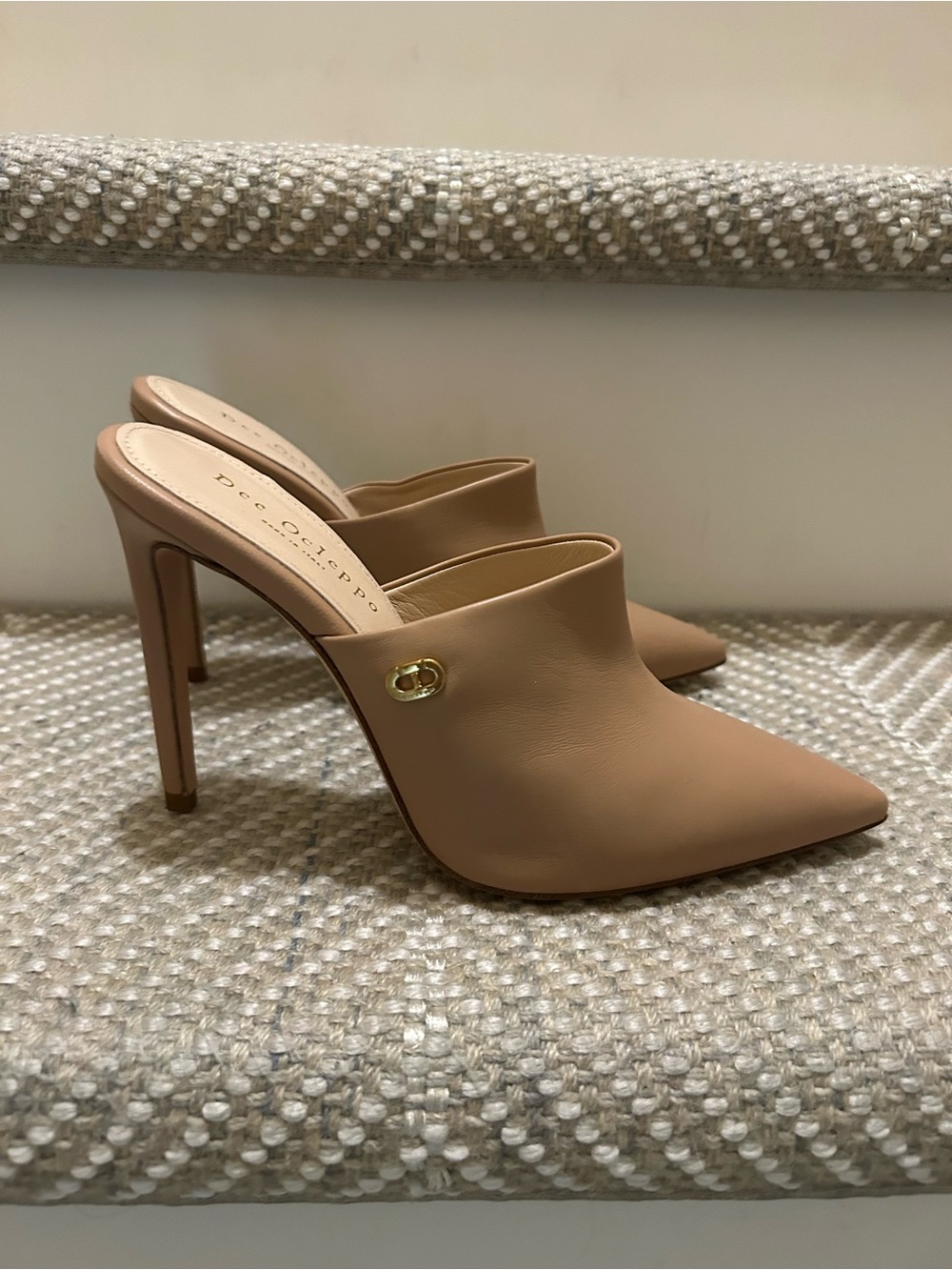 Dee Ocleppo Tan Leather Pointed-Toe Stiletto Mules